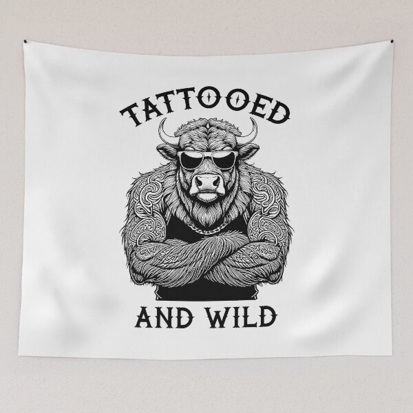 Item preview, Tattooed And Wild Funny Inked Bison Animal Tattoo Lover designed and sold by GrandeDuc.