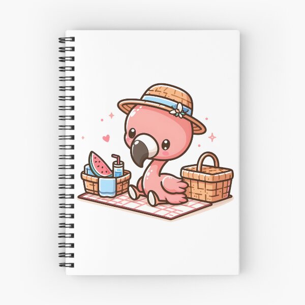 Item preview, Kawaii Flamingo With Picnic Basket And A Straw Hat Having A Picnic designed and sold by CanvasCutie.