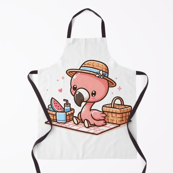 Item preview, Kawaii Flamingo With Picnic Basket And A Straw Hat Having A Picnic designed and sold by CanvasCutie.