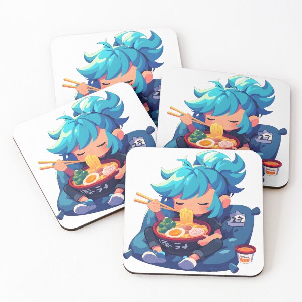 Item preview, Cute Kawaii Girl Eating Noodles designed and sold by StickySparkle.