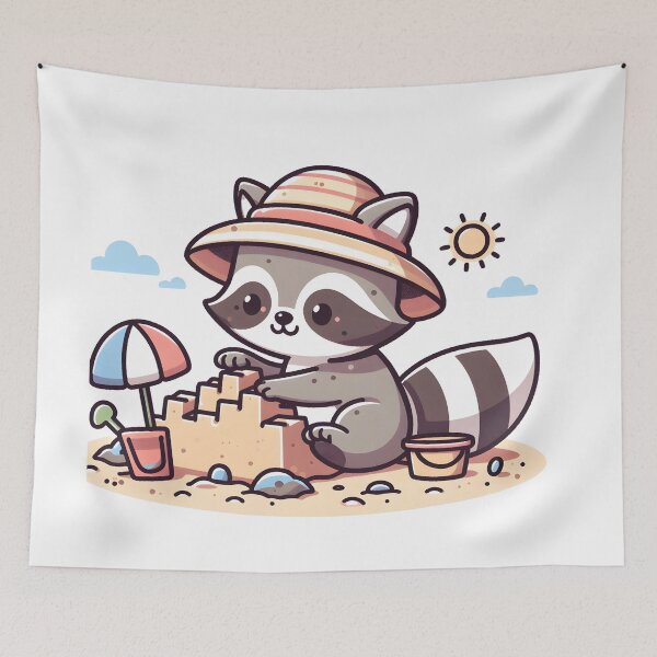 Item preview, Kawaii Raccoon With Sun Hat designed and sold by CanvasCutie.
