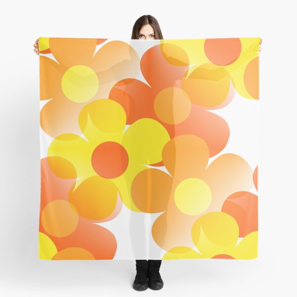 Aperçu de l'œuvre Motif de fleurs pop rétro vintage des années 60 et 70 en orange vif et jaune créée et vendue par MellowCat.