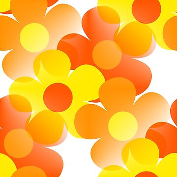 Artwork thumbnail, 60's, 70's Retro Vintage Pop Flower Pattern in Bright Orange and Yellow by MellowCat