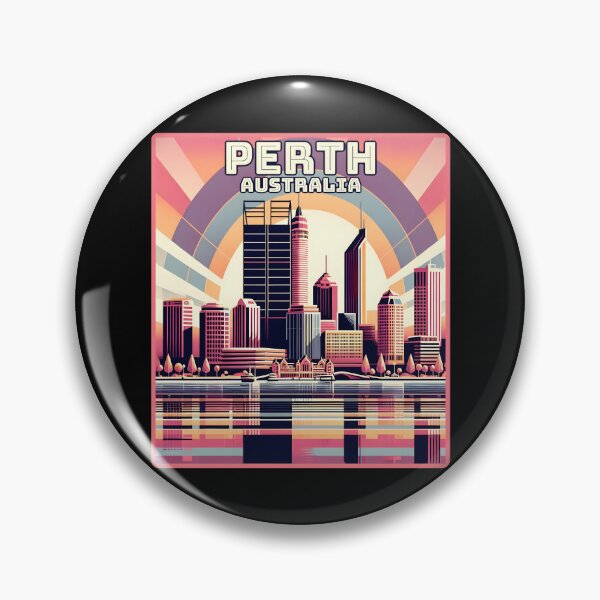 Item preview, Vintage retro art deco Perth Australia Landmark Skyline. designed and sold by Unitepeople.