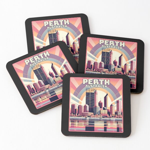Item preview, Vintage retro art deco Perth Australia Landmark Skyline. designed and sold by Unitepeople.