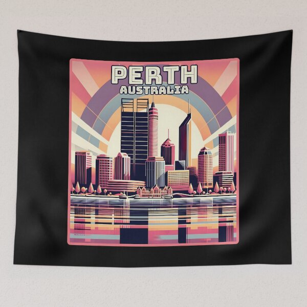 Item preview, Vintage retro art deco Perth Australia Landmark Skyline. designed and sold by Unitepeople.