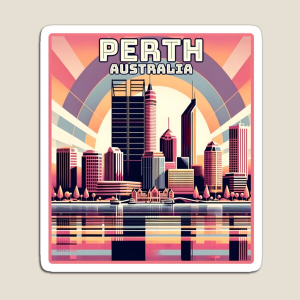 Item preview, Vintage retro art deco Perth Australia Landmark Skyline. designed and sold by Unitepeople.