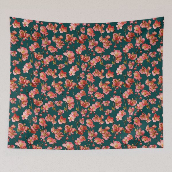 Item preview, Crabapple Blossoms 2024 on Dark Teal Repeat 5748 designed and sold by Art in My Loft.