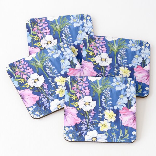 Item preview, Cottage Garden Flowers on blue designed and sold by sylviatx.