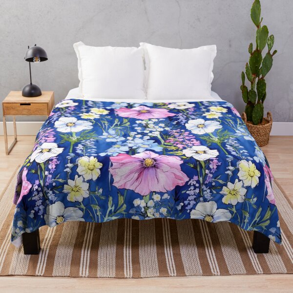 Item preview, Cottage Garden Flowers on blue designed and sold by sylviatx.