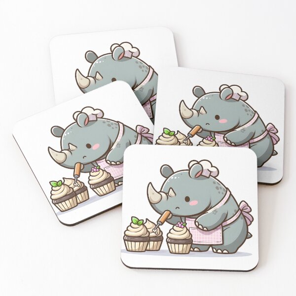 Item preview, Kawaii Rhino Baking Cupcakes With An Apron designed and sold by CanvasCutie.