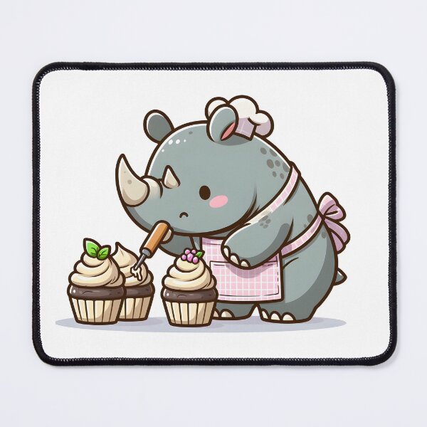 Item preview, Kawaii Rhino Baking Cupcakes With An Apron designed and sold by CanvasCutie.