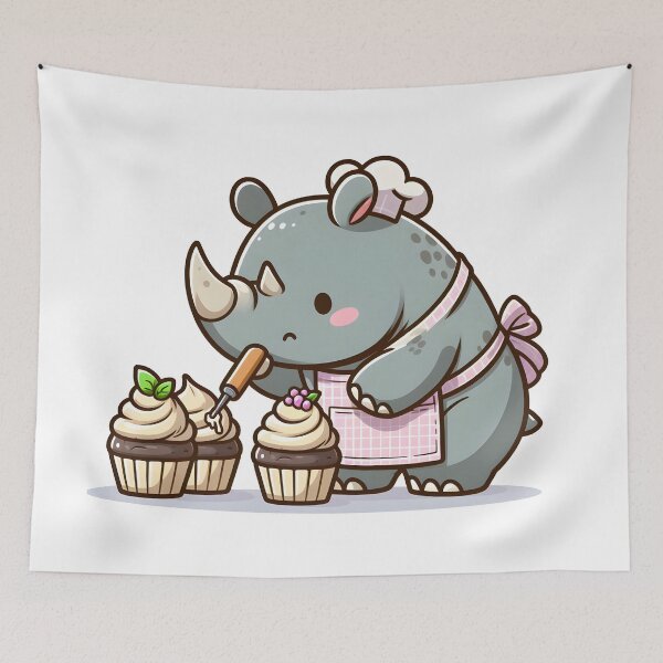 Item preview, Kawaii Rhino Baking Cupcakes With An Apron designed and sold by CanvasCutie.