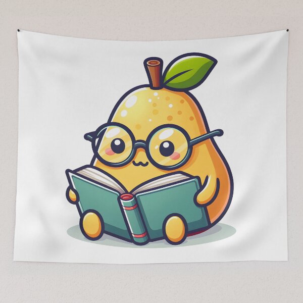 Item preview, Kawaii Pear With Glasses Reading A Book designed and sold by CanvasCutie.