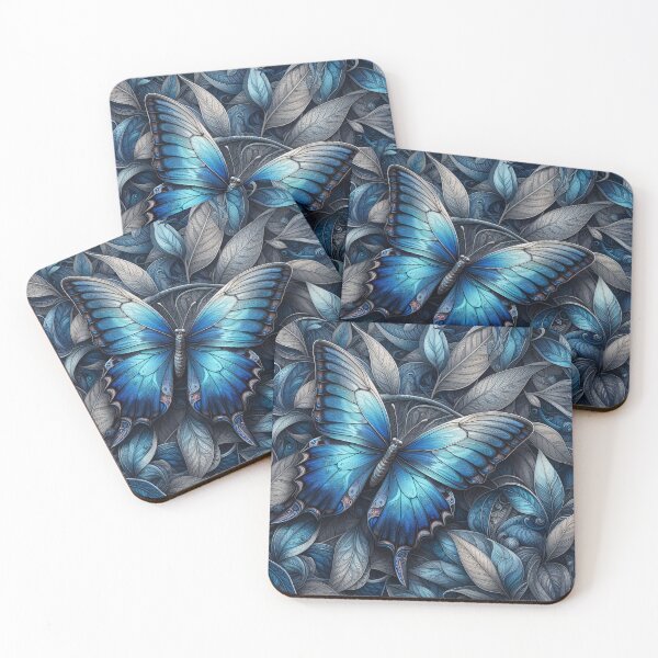 Item preview, Blue & Grey Metallic Butterfly over Leaves designed and sold by Trevor Hirst.