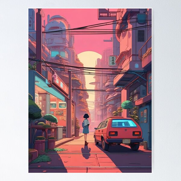 Item preview, Chill Future Retro Lofi Sunset City designed and sold by DreamCraze.