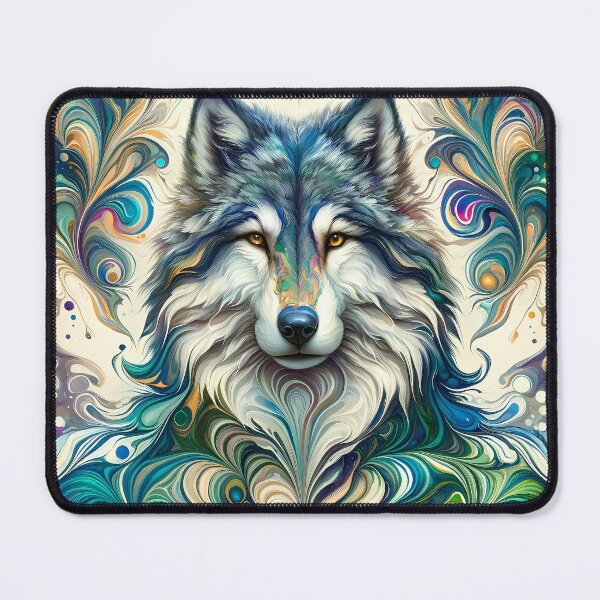 Aperçu de l'œuvre Portrait animal de puissance de loup : Art chamanique de marbrure d’aquarelle d’esprit créée et vendue par Tommy Studio.