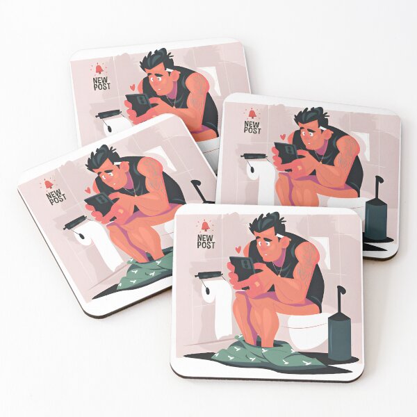 Item preview, Man sitting in home toilet, using mobile phone designed and sold by Pawfectly Cute.