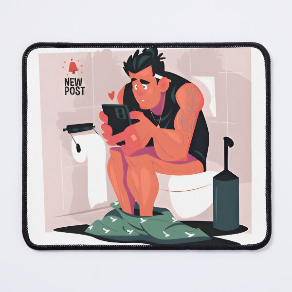 Item preview, Man sitting in home toilet, using mobile phone designed and sold by Pawfectly Cute.
