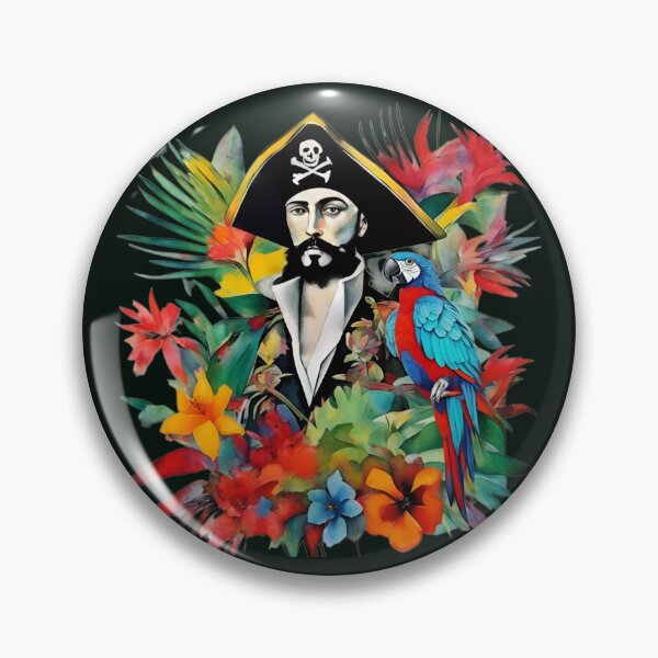 Item preview, Pirate of the Caribbean with parrot among tropical leaves and flowers.  designed and sold by Natalia-Vlad.