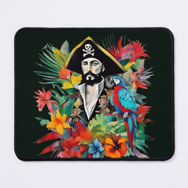 Item preview, Pirate of the Caribbean with parrot among tropical leaves and flowers. designed and sold by Natalia-Vlad.