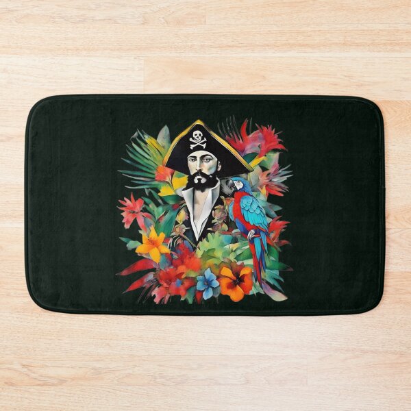 Item preview, Pirate of the Caribbean with parrot among tropical leaves and flowers.  designed and sold by Natalia-Vlad.