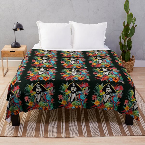 Item preview, Pirate of the Caribbean with parrot among tropical leaves and flowers.  designed and sold by Natalia-Vlad.