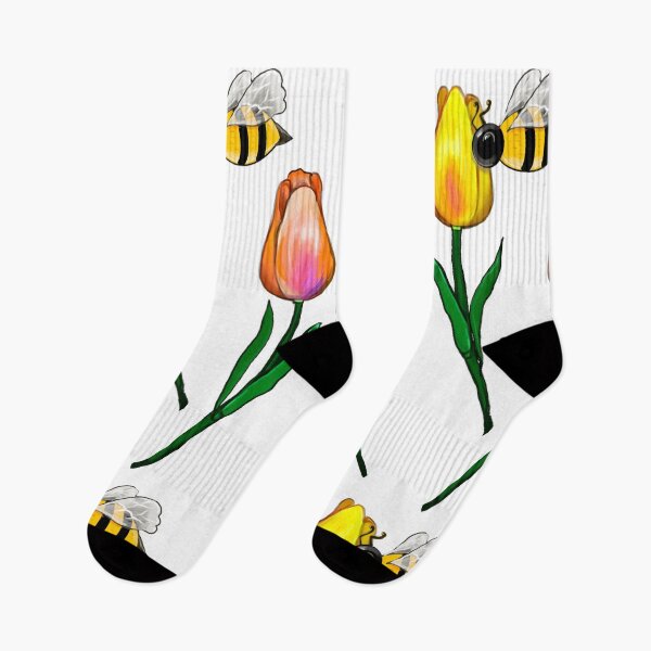 Item preview, Whimsical Botanical Garden Art: Bees and Tulips Hand-Drawn Flower Designs & Gifts designed and sold by Artonmytee.