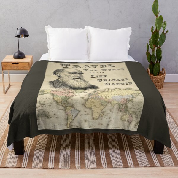 Item preview, Vintage travel poster - "Travel the World" retro style world map featuring Charles Darwin designed and sold by pod24.