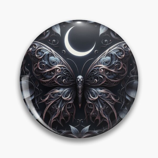 Item preview, Gothic Black Metallic Butterfly & Moon with Leaf Border designed and sold by Trevor Hirst.