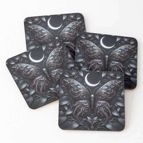 Item preview, Gothic Black Metallic Butterfly & Moon with Leaf Border designed and sold by Trevor Hirst.