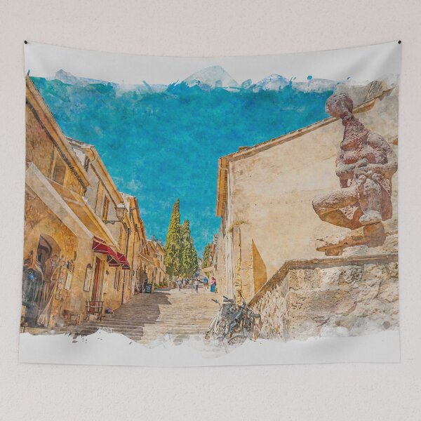 Item preview, Calvari Steps Pollensa Mallorca Watercolour Effect designed and sold by GG WALL ART.