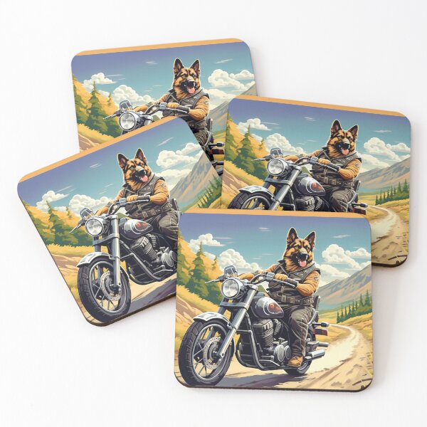 Item preview, GERMAN SHEPHERD AND MOTORCYCLE designed and sold by AmazingBackDrop.