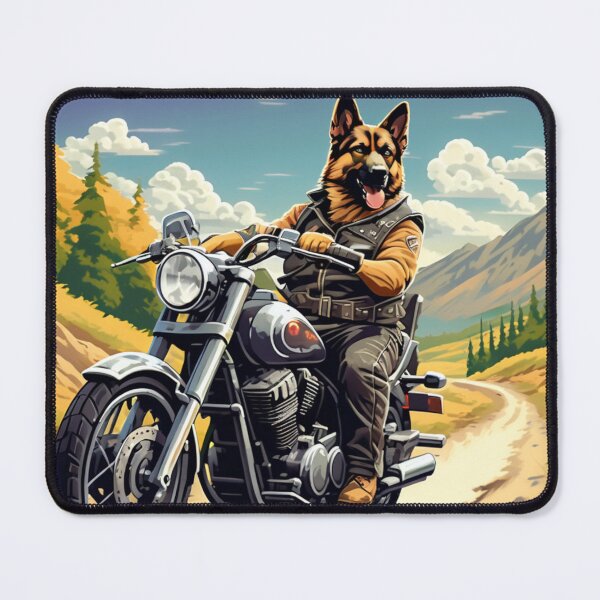 Item preview, GERMAN SHEPHERD AND MOTORCYCLE designed and sold by AmazingBackDrop.