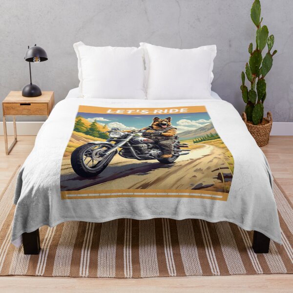 Item preview, GERMAN SHEPHERD AND MOTORCYCLE designed and sold by AmazingBackDrop.