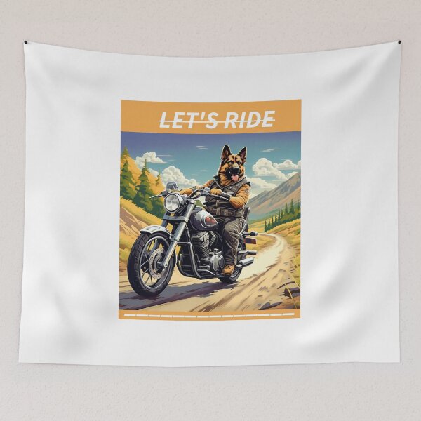 Item preview, GERMAN SHEPHERD AND MOTORCYCLE designed and sold by AmazingBackDrop.