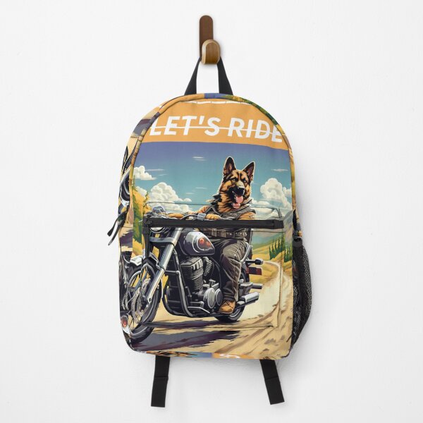 Item preview, GERMAN SHEPHERD AND MOTORCYCLE designed and sold by AmazingBackDrop.