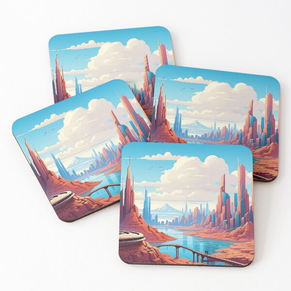 Item preview, Vibrant Canyon Cityscape: Futuristic Metropolis Dawn designed and sold by ArtComixHaven.