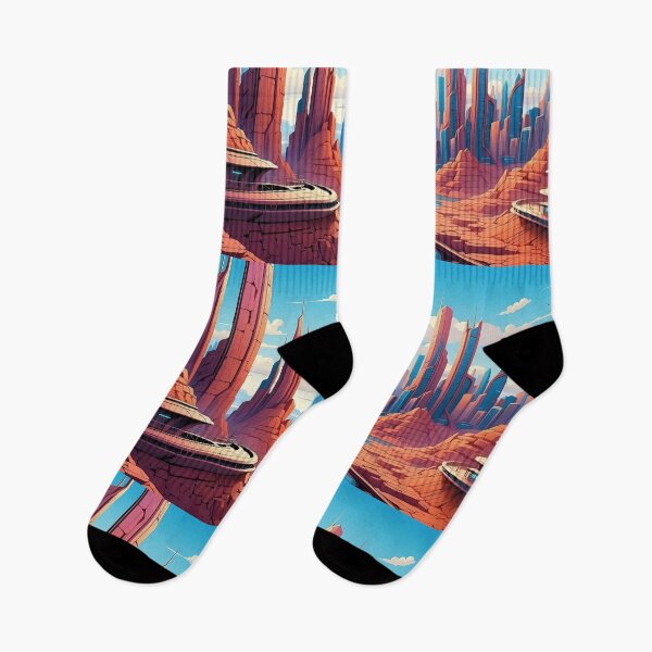 Item preview, Vibrant Canyon Cityscape: Futuristic Metropolis Dawn designed and sold by ArtComixHaven.