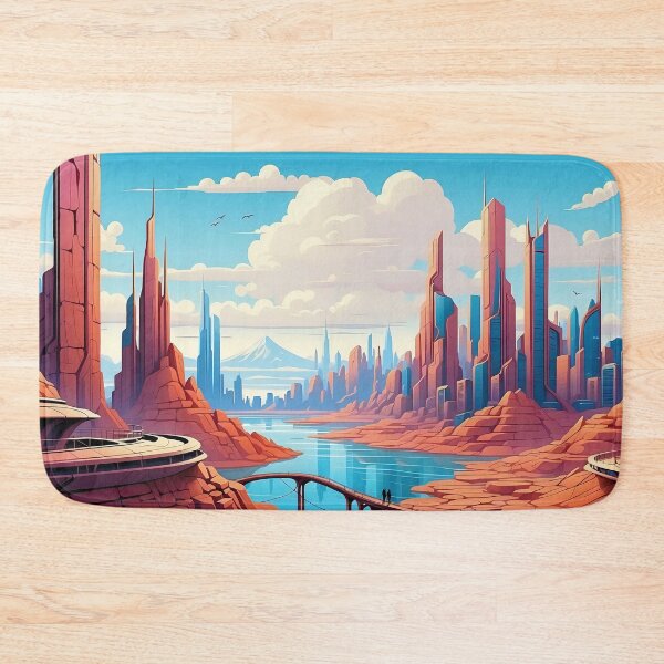 Item preview, Vibrant Canyon Cityscape: Futuristic Metropolis Dawn designed and sold by ArtComixHaven.