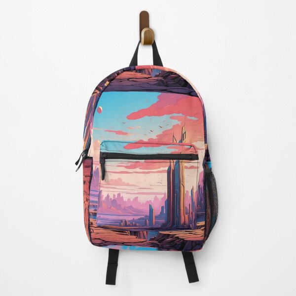 Item preview, Sunset Hues over Futuristic Cityscape Canvas designed and sold by ArtComixHaven.
