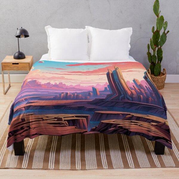 Item preview, Sunset Hues over Futuristic Cityscape Canvas designed and sold by ArtComixHaven.