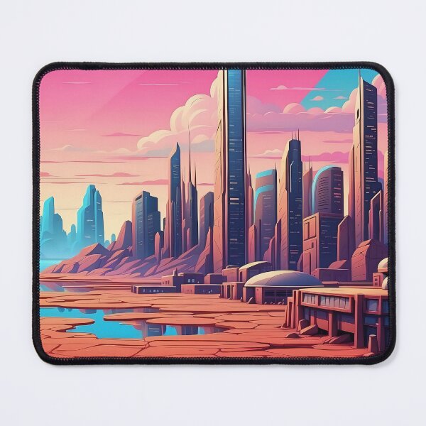 Item preview, Crimson Dawn Over Futuristic Cityscape Illustration designed and sold by ArtComixHaven.