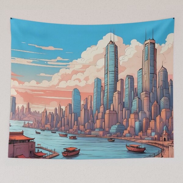 Item preview, Traditional Meets Modern in Riverside City Illustration designed and sold by ArtComixHaven.
