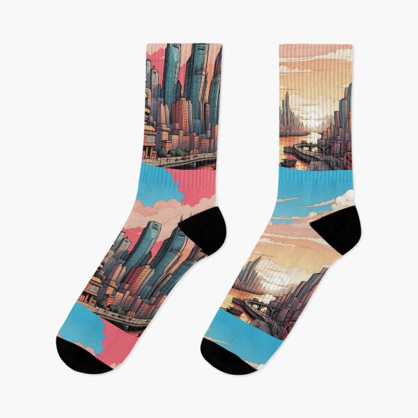 Item preview, Sunset Serenity Over Urban Waterfront Metropolis designed and sold by ArtComixHaven.