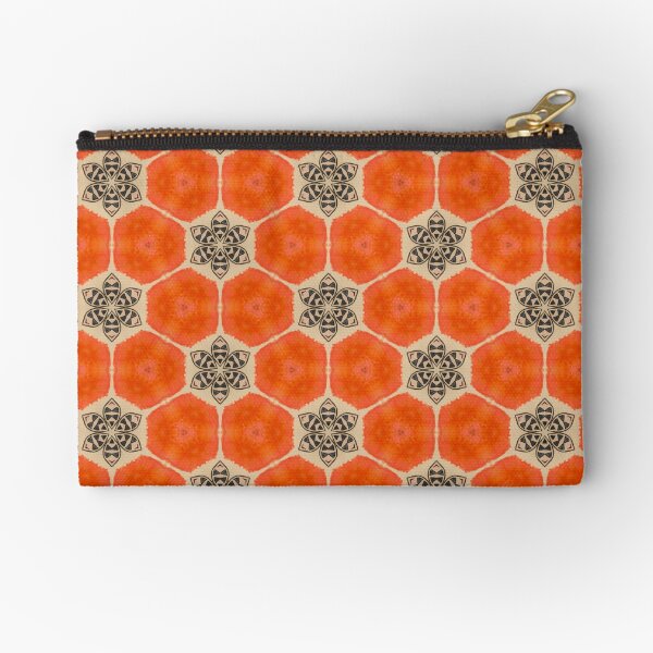 Orange Poppy Bee Pattern Zipper Pouch