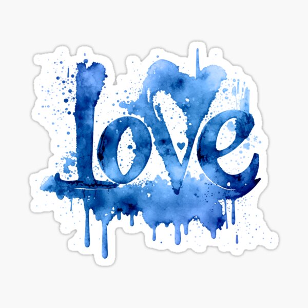 Love - Blue Lettering Aquarellfarben Design Sticker