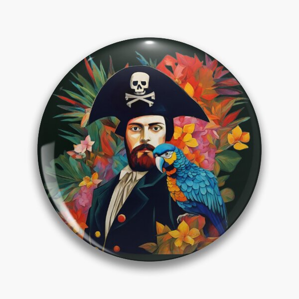 Item preview, Pirate of the Caribbean with parrot among tropical leaves and flowers.  designed and sold by Natalia-Vlad.