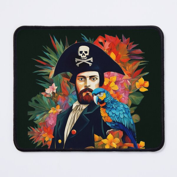 Item preview, Pirate of the Caribbean with parrot among tropical leaves and flowers. designed and sold by Natalia-Vlad.