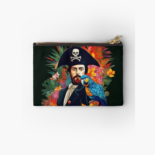 Item preview, Pirate of the Caribbean with parrot among tropical leaves and flowers.  designed and sold by Natalia-Vlad.